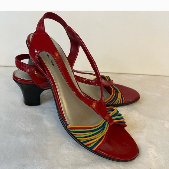 Red Patent Leather Women's Shoes with Rainbow Bow - Picture 3 of 5